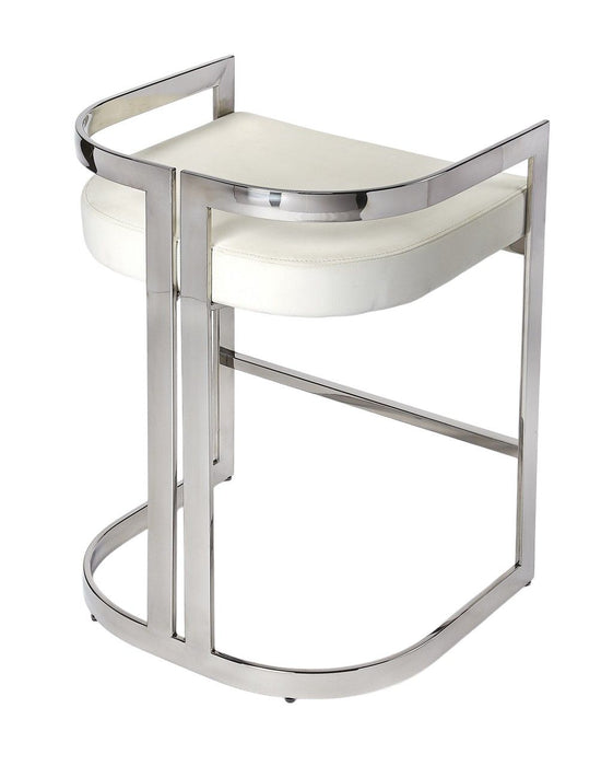 Stainless Steel Low Back Counter Height Bar Chair - White / Silver