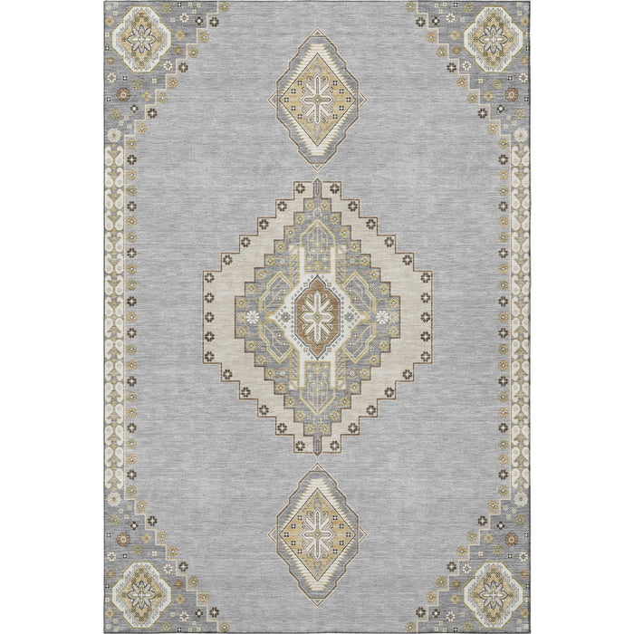 10' X 14' Oriental Washable Area Rug With UV Protection (679576) - Gray / Gold / Beige