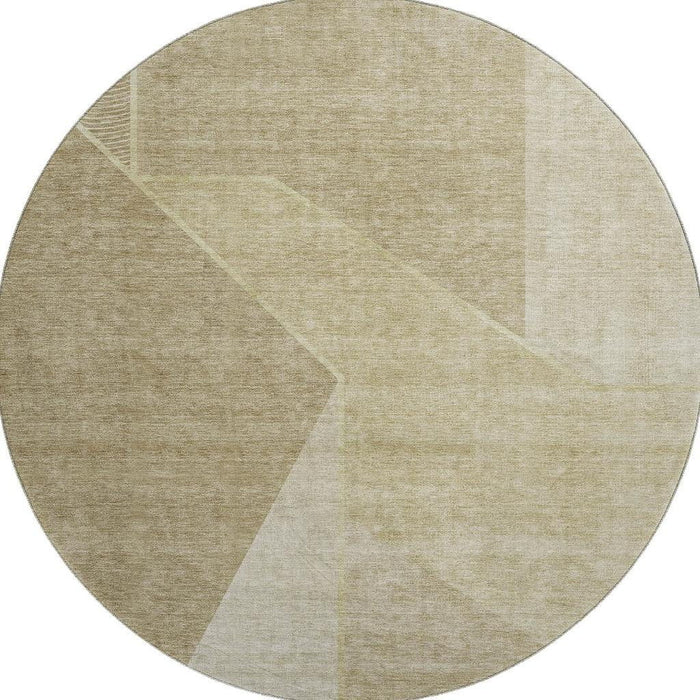 8' Geometric Washable Round Rug With UV Protection (653728) - Beige / Ivory