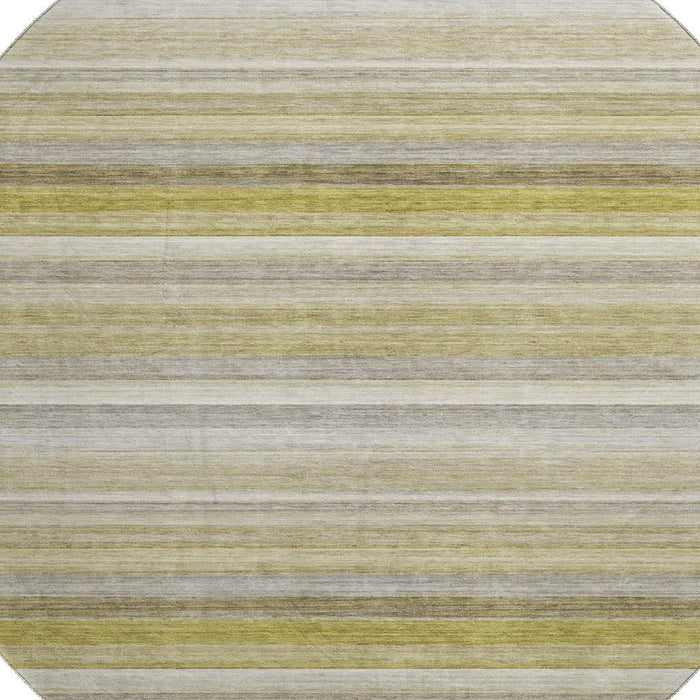8' Striped Washable Round Rug With UV Protection (648061) - Wheat / Gray / Ivory
