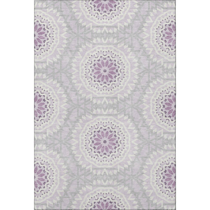 10' X 14' Geometric Washable Area Rug With UV Protection (652257) - Lilac / Ivory