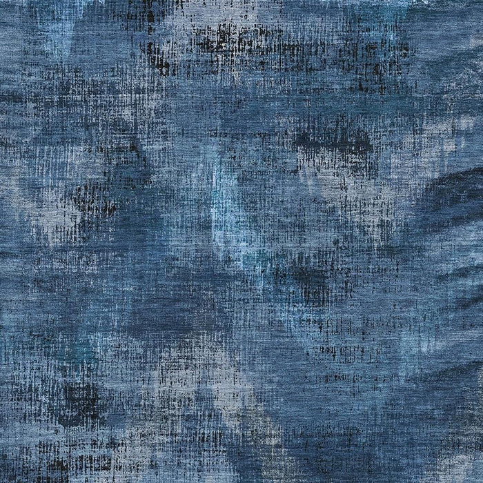 9' X 12' Abstract Washable Area Rug With UV Protection - Blue And Charcoal