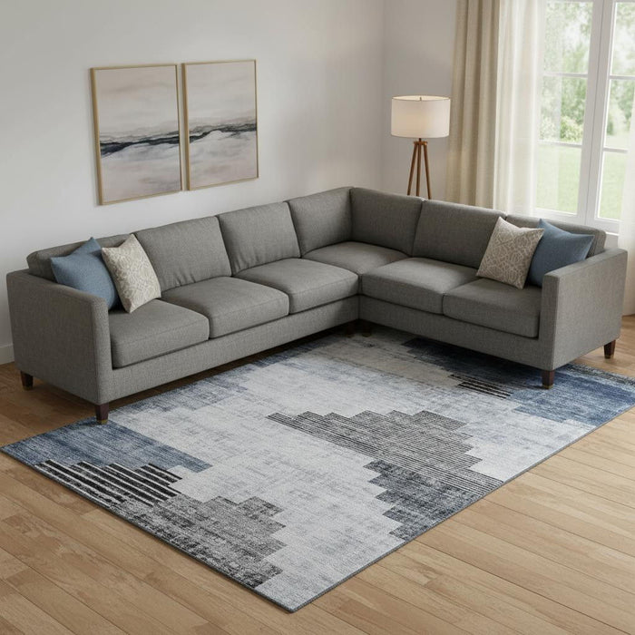 10' X 14' Geometric Washable Area Rug With UV Protection (704927) - Blue / Gray