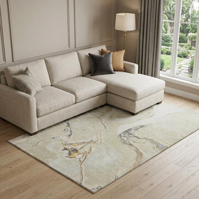 10' X 14' Abstract Washable Area Rug With UV Protection (678940) - Ivory / Beige / Gray