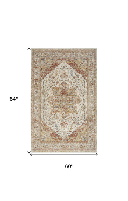 9' X 13' Floral Distressed Area Rug (554839) - Rust / Ivory