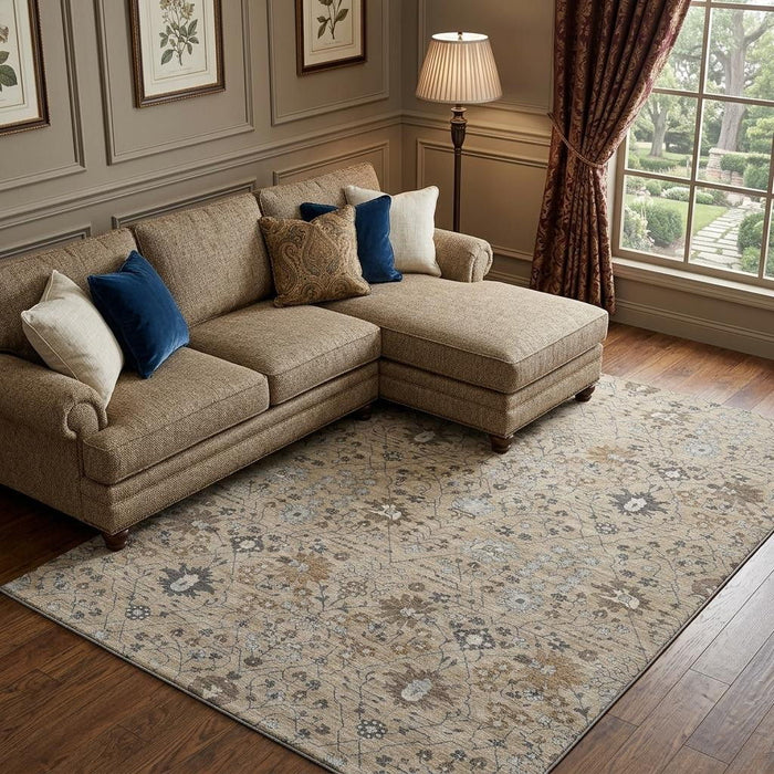 10' X 14' Oriental Washable Area Rug With UV Protection (679246) - Taupe / Gray / Brown