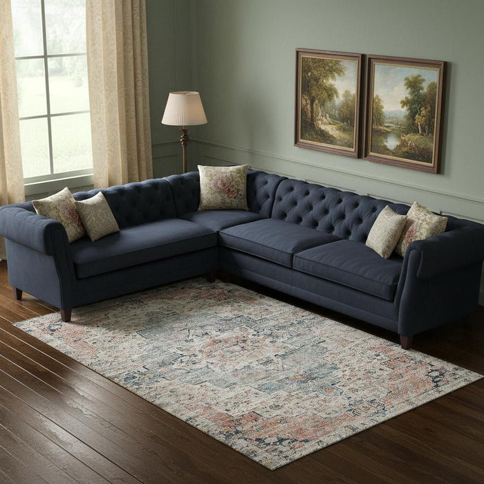 10' X 14' Floral Medallion Washable Area Rug With UV Protection (705083) - Beige / Blue / Coral