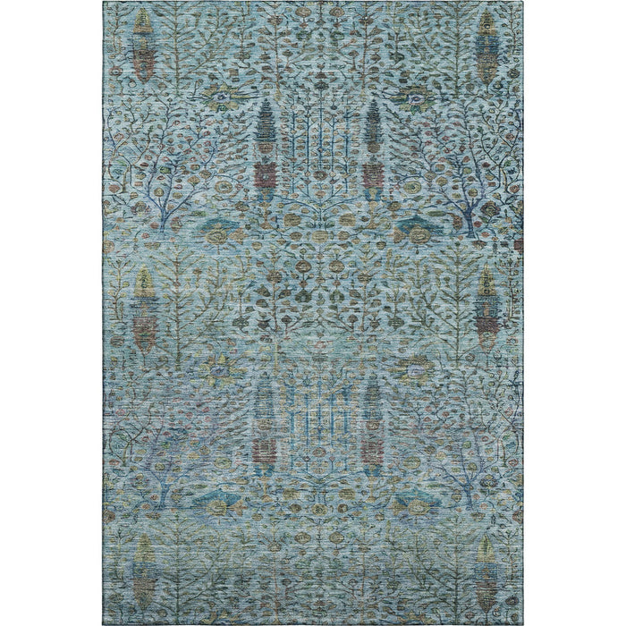 10' X 14' Floral Vines Washable Area Rug With UV Protection (716623) - Teal / Pale Aqua