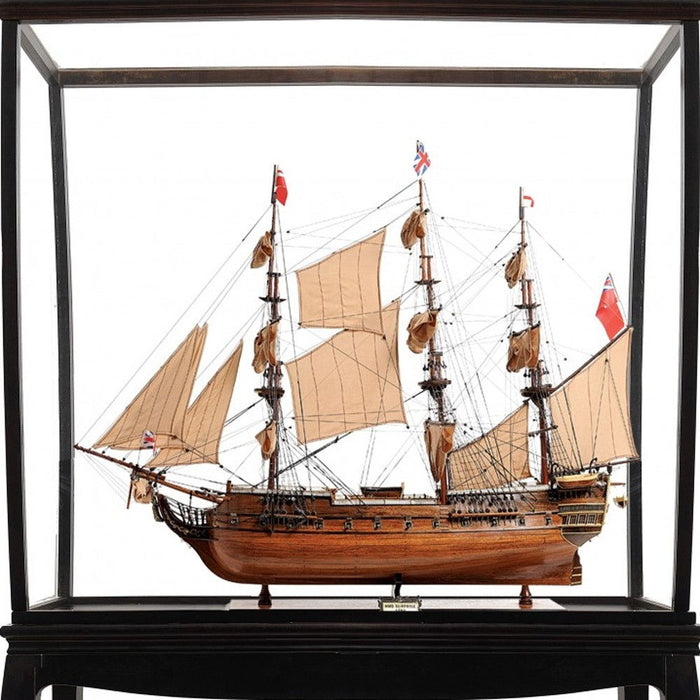 Hand Painted HMS Surprise 1796 Large Floor Display Case Model Boat - Brown