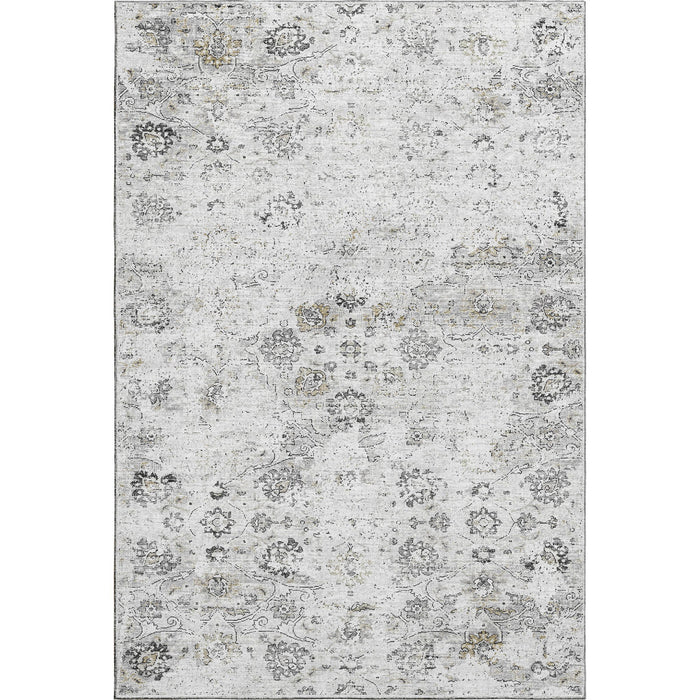 9' X 12' Floral Medallion Distressed Washable Area Rug With UV Protection (644203) - Light Gray / Charcoal