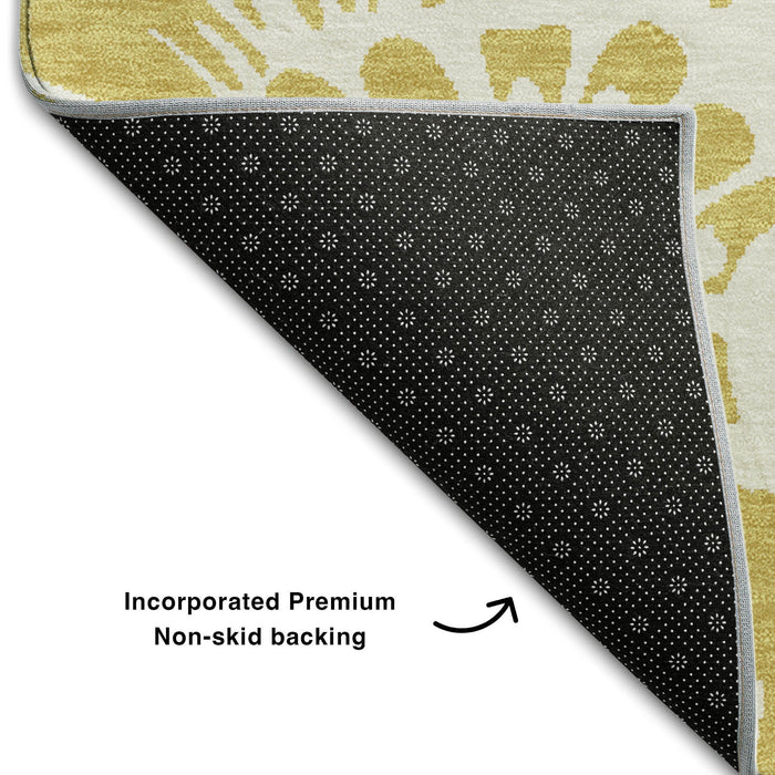 8' X 10' Floral Washable Area Rug With UV Protection (648644) - Gold / Ivory