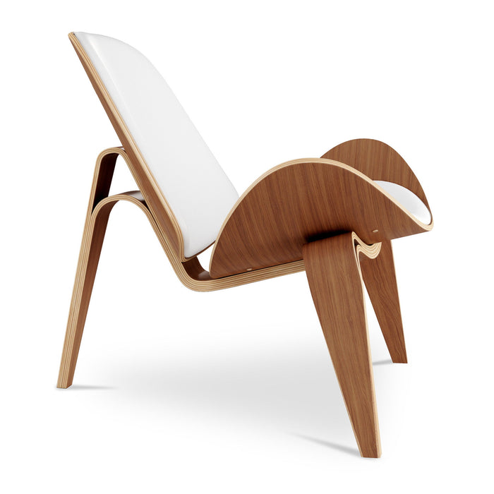 Faux Leather Lounge Chair - White And Wood Brown