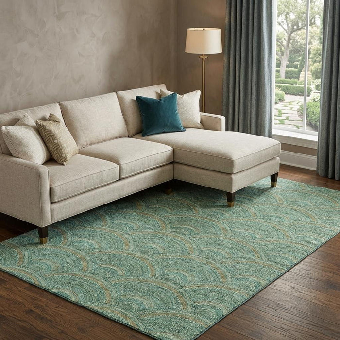 10' X 14' Geometric Washable Area Rug With UV Protection (677723) - Sage / Peach