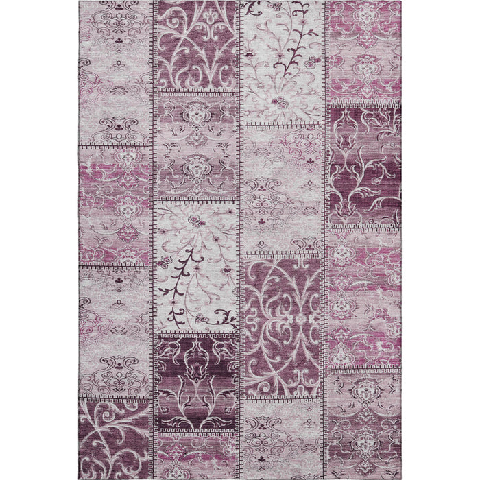 9' X 12' Patchwork Distressed Washable Area Rug With UV Protection (649557) - Burgundy / Ivory