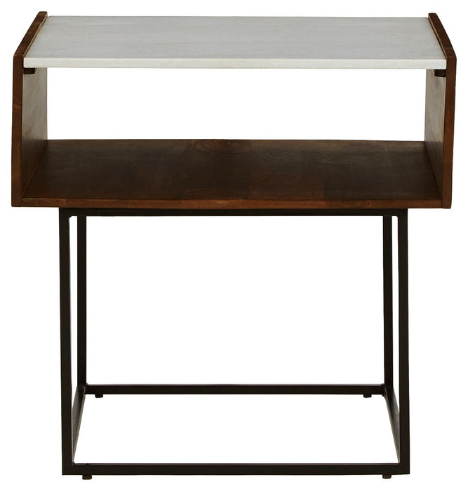 Rusitori - Rectangular End Table - Brown / Beige / White