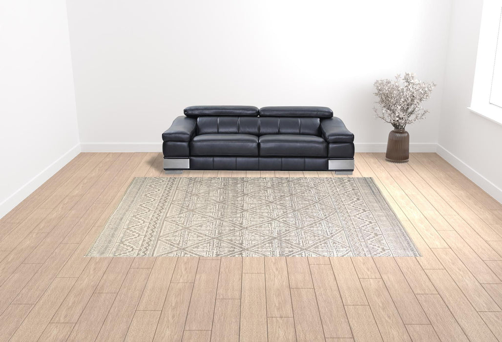 10' x 13' Geometric Hand Knotted Area Rug - Ivory Tan And Gray