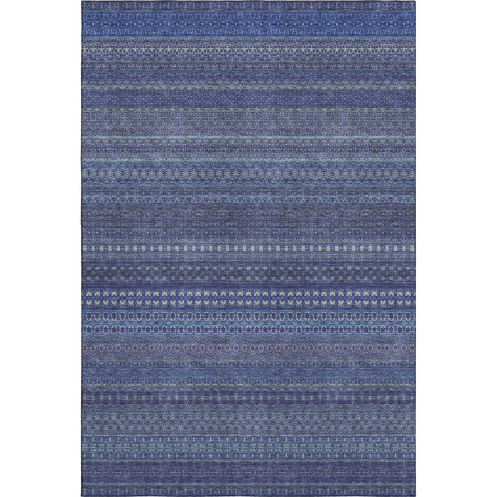 10' X 14' Striped Washable Area Rug With UV Protection (647530) - Navy Blue / Ivory