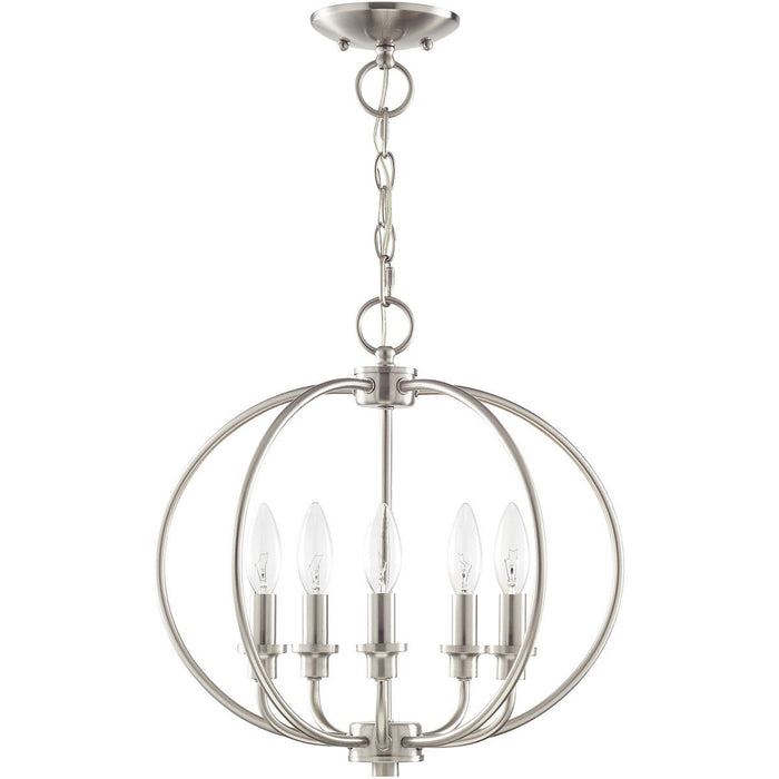 15" Five Light Dimmable Chandelier With Shades - Nickel
