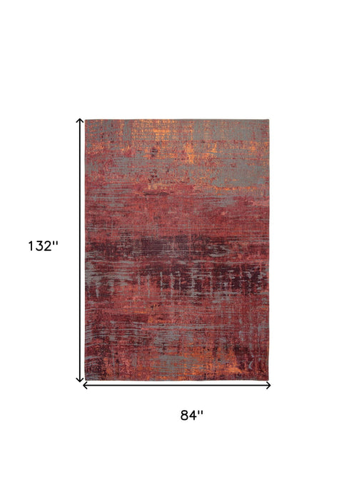 8' x 11' Abstract Non Skid Area Rug - Red And Gray