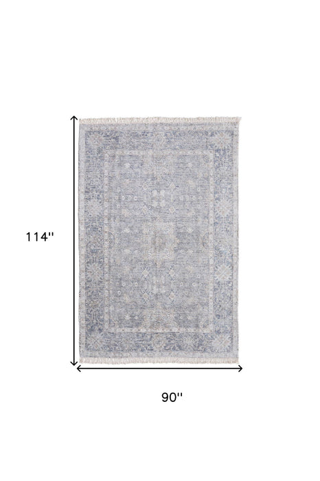 8' X 10' Bohemian Abstract Hand Woven Distressed Area Rug With Fringe - Gray