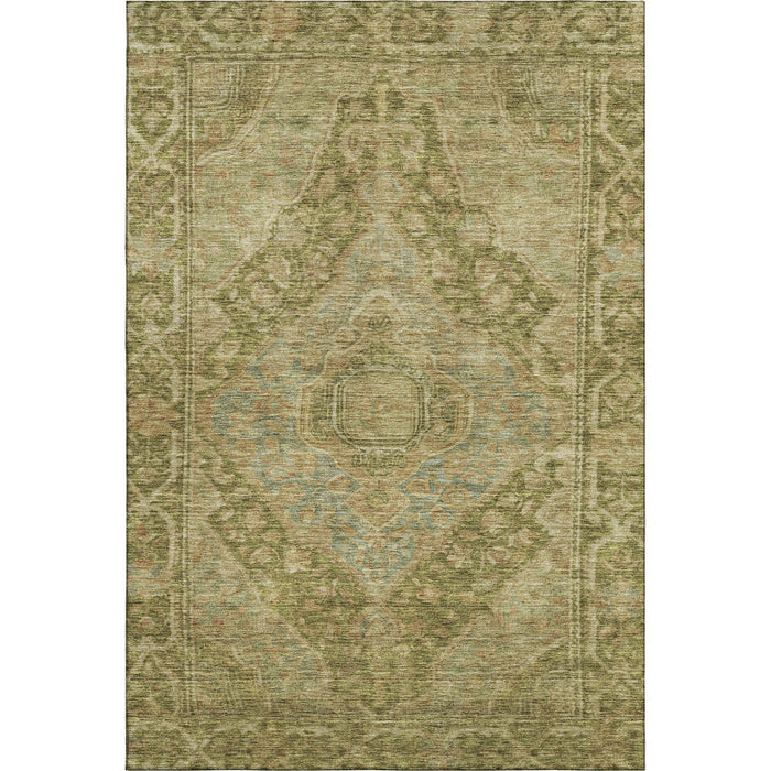10' X 14' Oriental Washable Area Rug With UV Protection (700511) - Artichoke Green / Beige