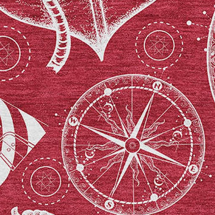 8' X 10' Nautical Washable Area Rug With UV Protection - Red And Ivory