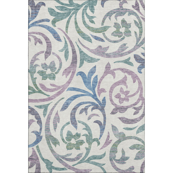 10' X 14' Mauve Floral Washable Area Rug With UV Protection - White