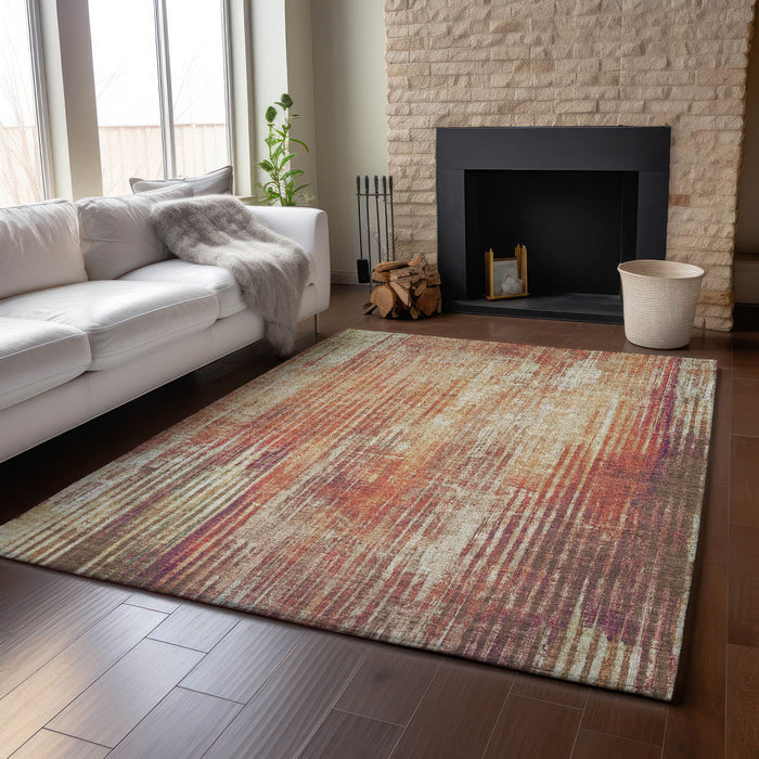 10' X 14' Striped Washable Area Rug With UV Protection - Chili Red And Ivory