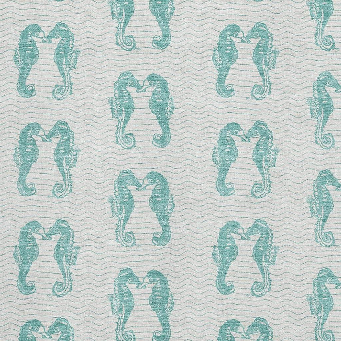 9' X 12' Geometric Washable Area Rug With UV Protection - Aqua / Ivory