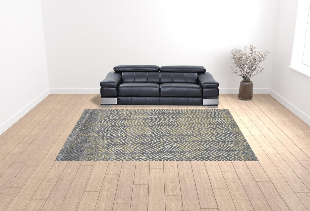 10' x 13' Abstract Stain Resistant Area Rug - Gray Yellow And White