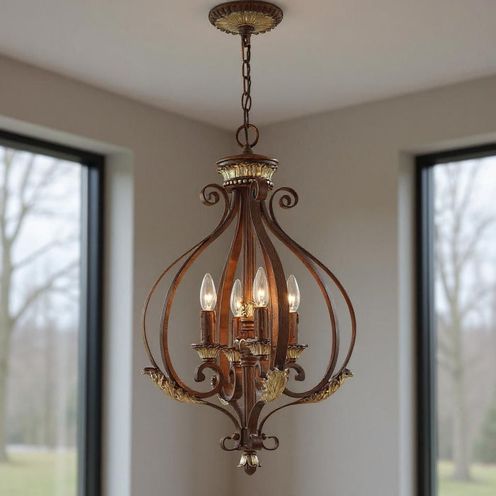 27" Four Light Dimmable Chandelier With Shades - Bronze