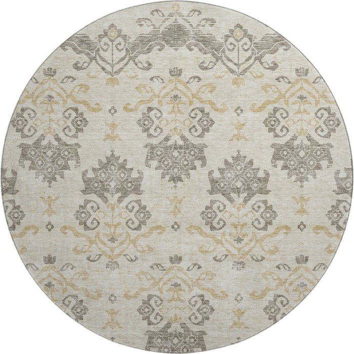 8' Medallion Washable Round Rug With UV Protection - Beige And Taupe