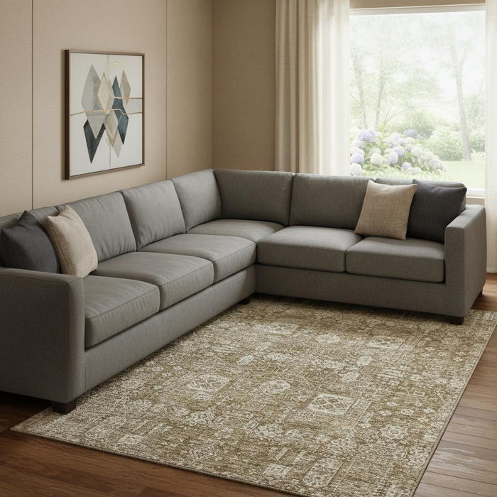 10' X 14' Floral Washable Area Rug With UV Protection (653362) - Brown / Ivory