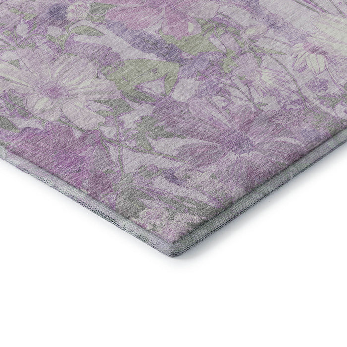 10' X 14' Floral Washable Area Rug With UV Protection (694116) - Lavender / Ivory