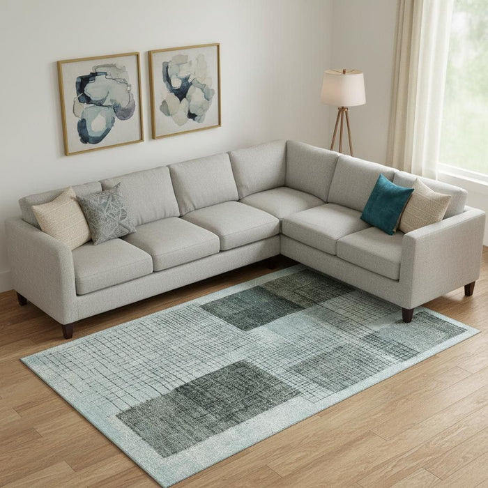 10' X 14' Geometric Washable Area Rug With UV Protection (718328) - Teal / Gray