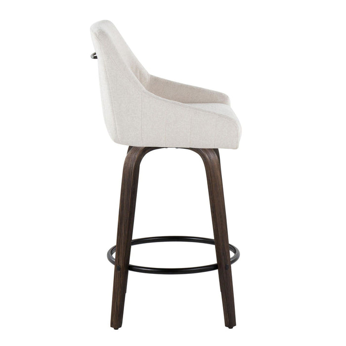 Hannah - 26" Fixed-Height Counter Stool With Swivel And Round Black Metal Footrest (Set of 2) - Walnut Glazed Wood