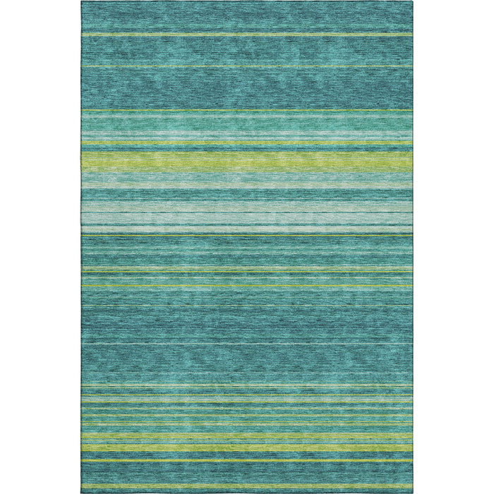 10' X 14' Striped Washable Area Rug With UV Protection (677345) - Teal / Lime Green / Sky Blue