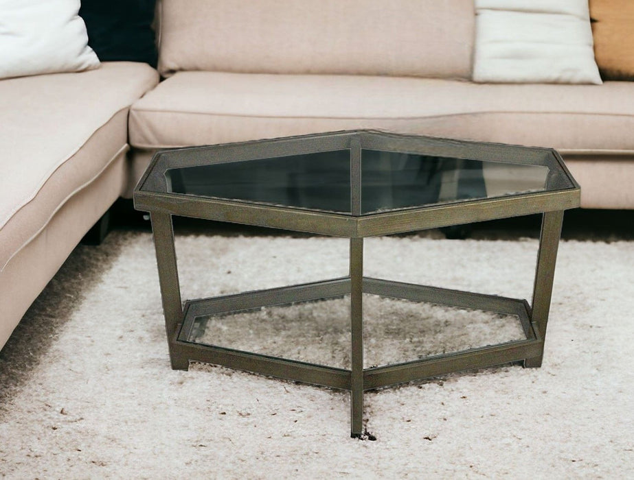 Modern Hexagonal Glass Top Coffee Table - Clear Brown
