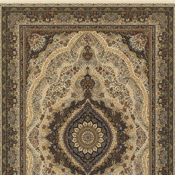 5' X 8' Medallion Area Rug With Fringe (574483) - Ivory / Black / Tan