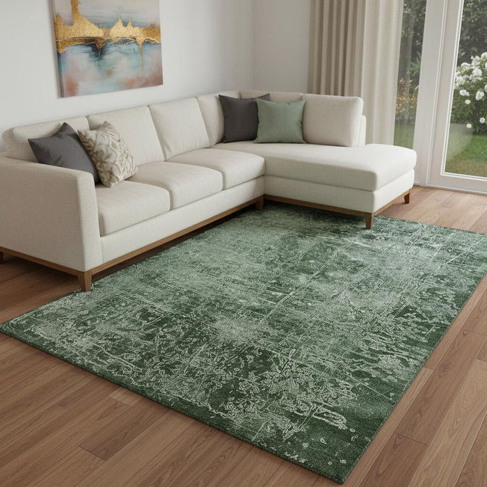 10' X 14' Abstract Washable Area Rug With UV Protection (649024) - Emerald / Ivory
