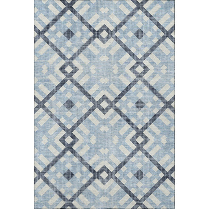 10' X 14' Geometric Washable Area Rug With UV Protection (651430) - Sky Blue / Ivory