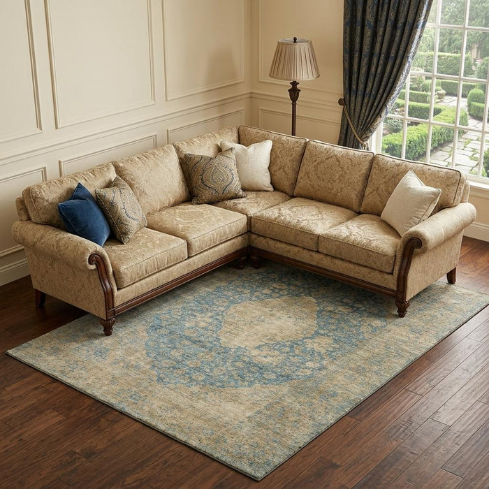 10' X 14' Medallion Washable Area Rug With UV Protection (696296) - Blue / Beige / Taupe