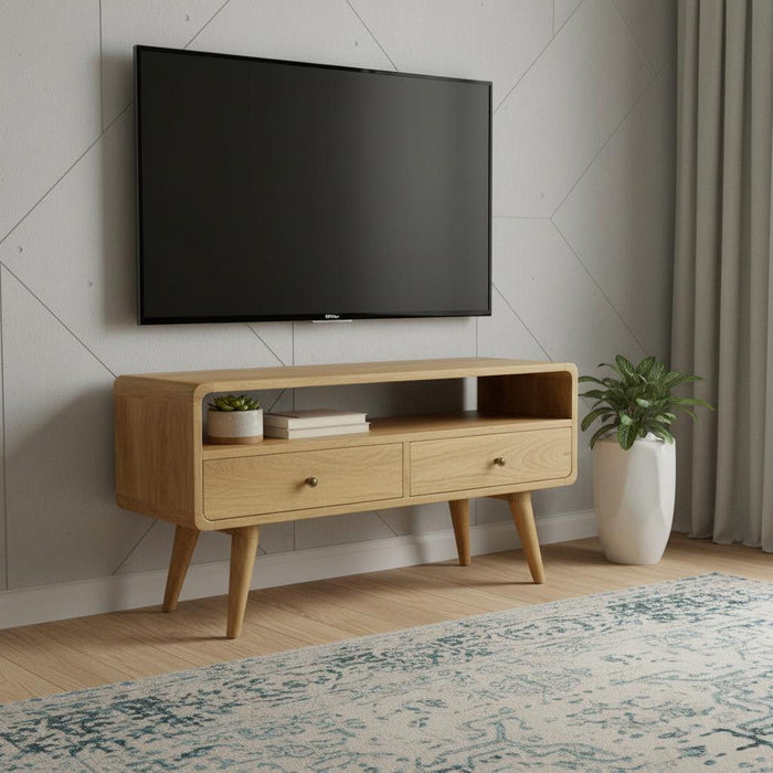 Solid Wood Enclosed Open Storage TV Stand - Oak