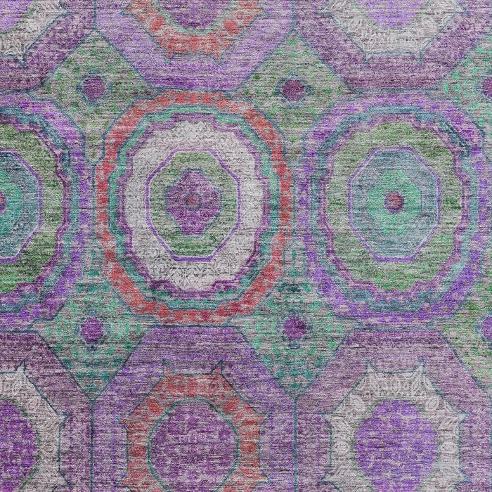 10' X 14' Geometric Washable Area Rug With UV Protection (716509) - Purple / Lime Green