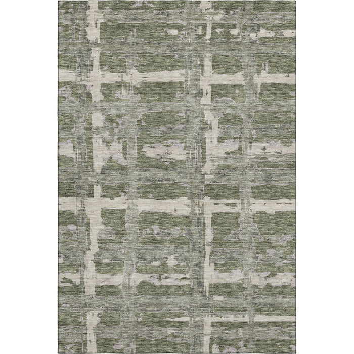 10' X 14' Striped Washable Area Rug With UV Protection - Olive Green And Beige