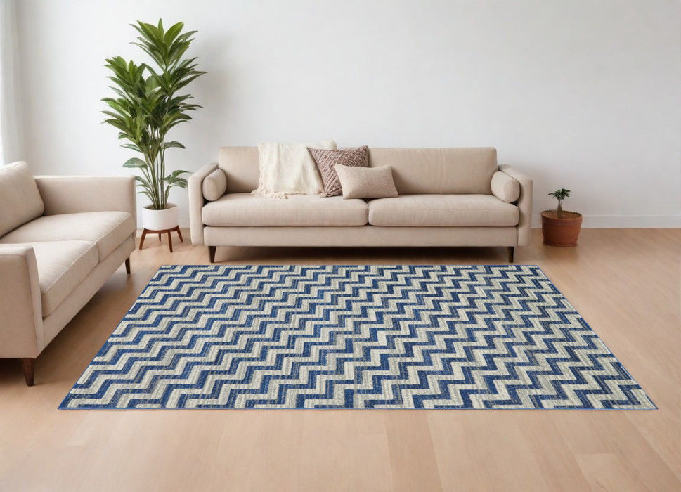 10' x 13' Chevron Power Loom Area Rug - Blue And Gray