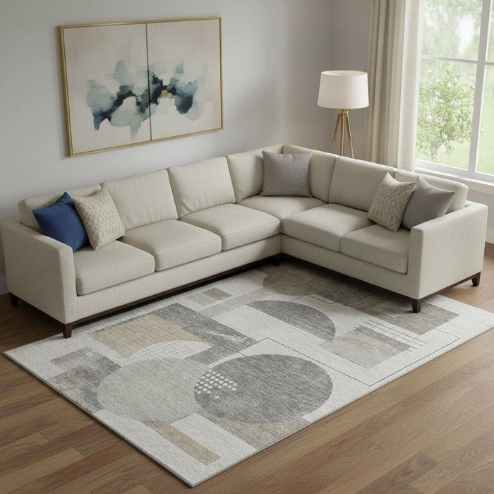 10' X 14' Geometric Washable Area Rug With UV Protection (697440) - Beige / Gray / Silver
