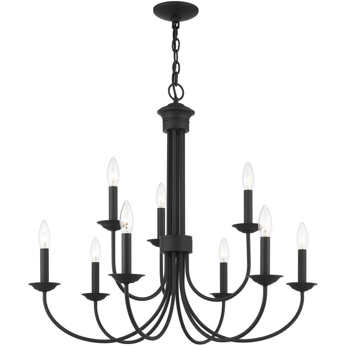 Nine Light Dimmable Chandelier With Shades - Black