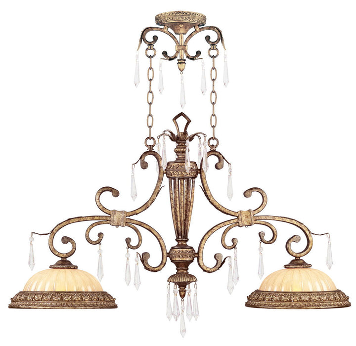 Two Light Metal Dimmable Chandelier With Shades - Gold