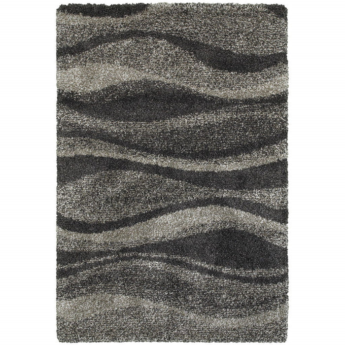 9.8' x 12.8' Abstract Shag Power Loom Stain Resistant Area Rug - Charcoal Silver And Grey